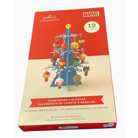 Hallmark Marvel Countdown Advent Calendar 12 Mini Ornaments  Paper Tree Display - Picture 1 of 3